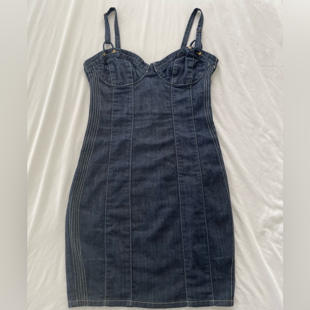 Guess denim lace up knee length dress size 9